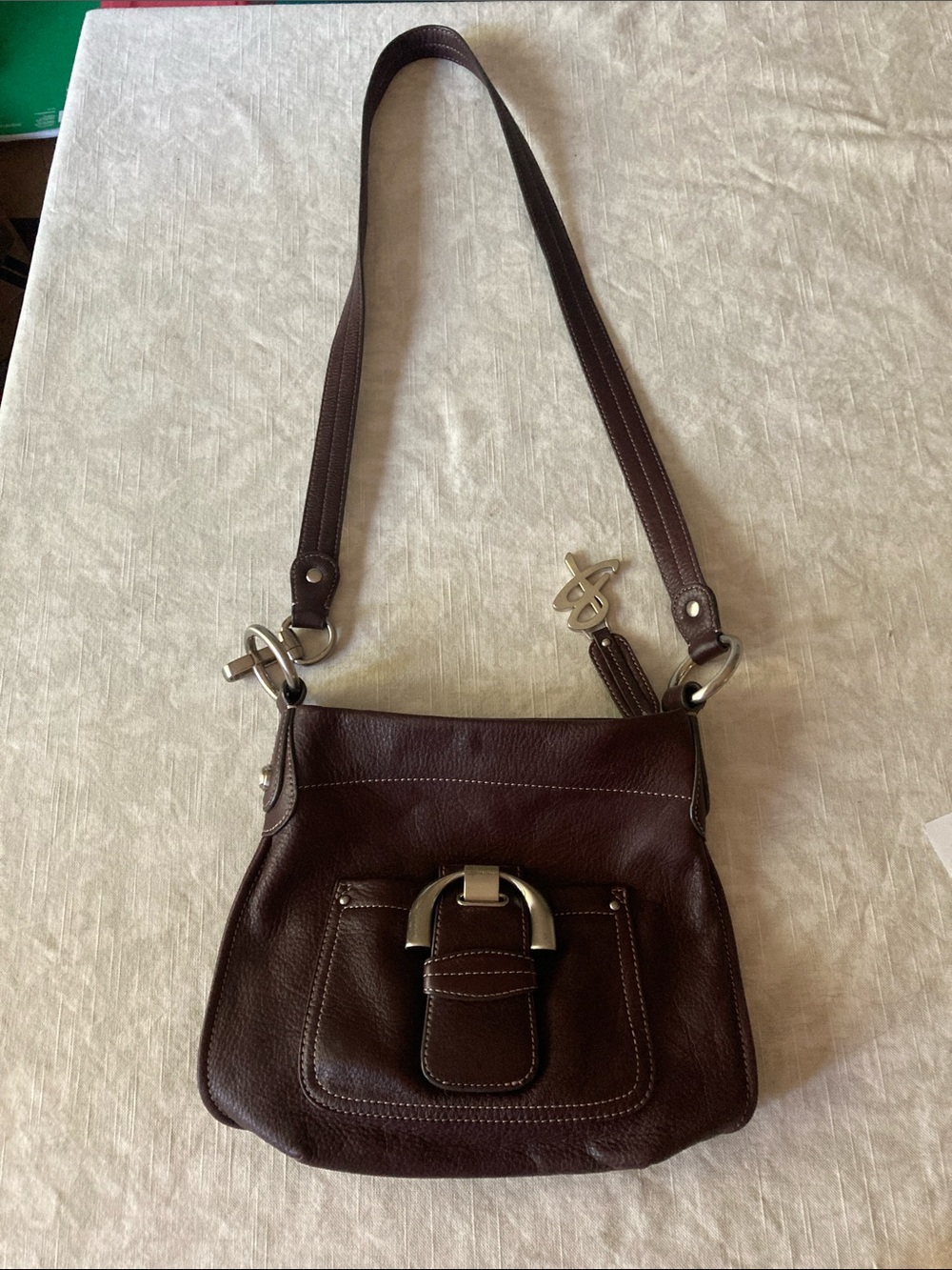 b. makowsky Brown Leather Shoulder Bag with Silver Hardware